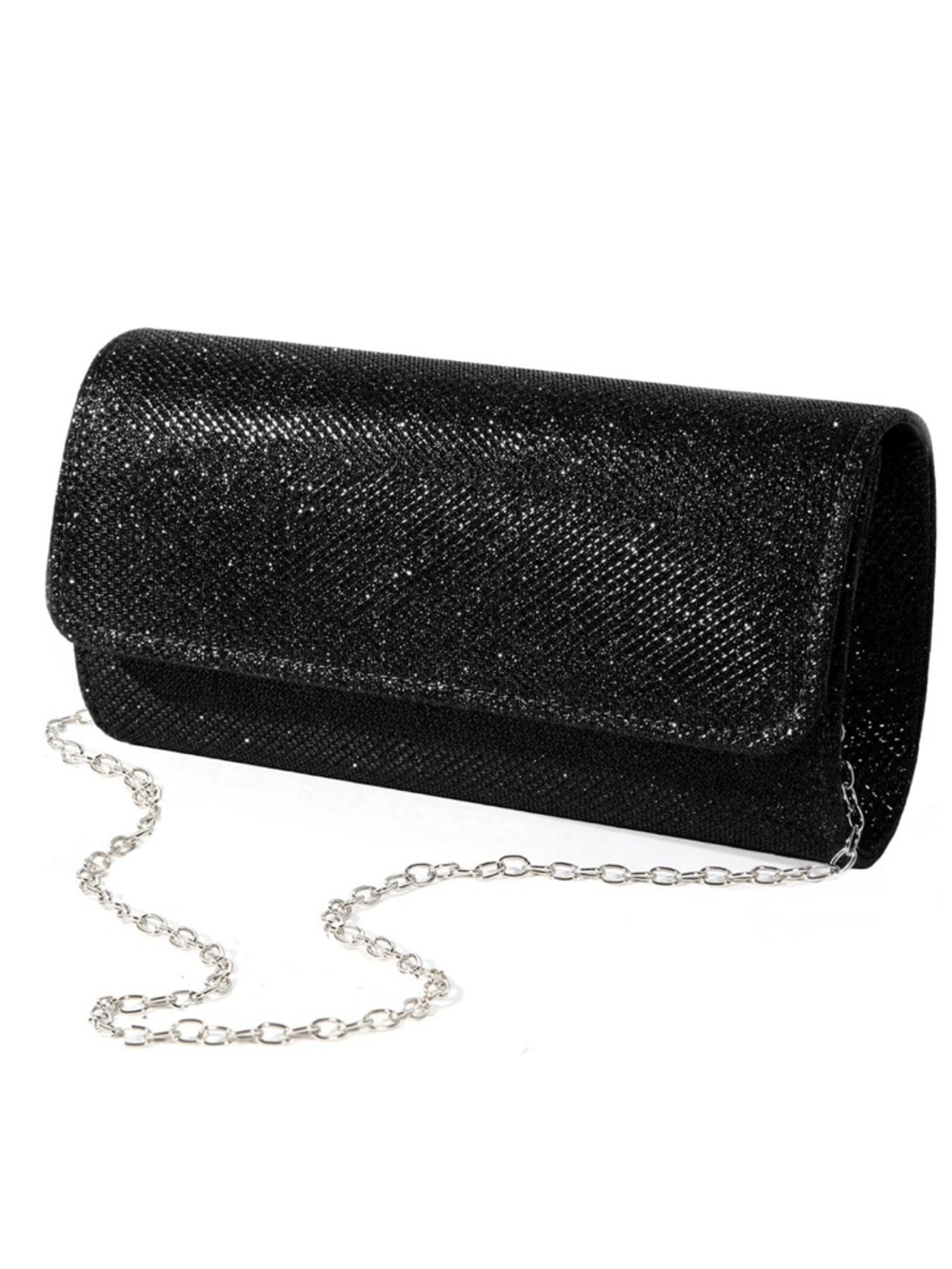 Sparkle Black Evening Clutch with Chain Strap